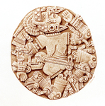 Aztec Goddess Coyolxauhqui stone (Watercolor technique)