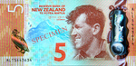 New Zealand Five-dollar note (The 2015 $5 Note was awarded Bank Note of the Year by the International Society in 2016)